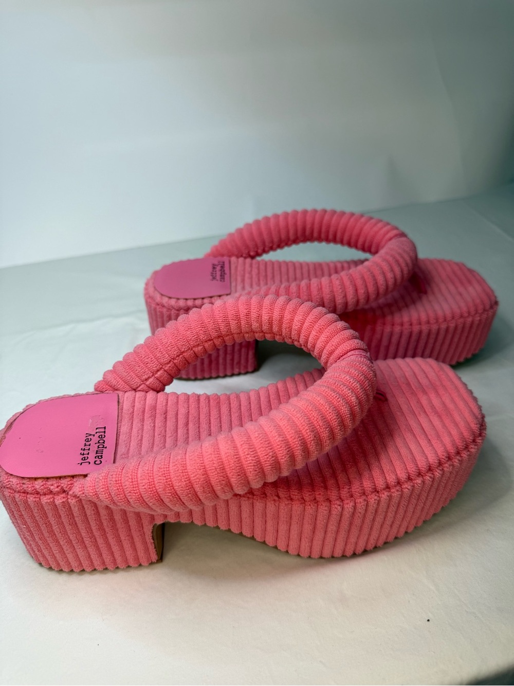 Jeffery Campbell Pink Platform Thong Sandals |Barbiecore Ripped Corduroy Slides - Picture 4 of 8